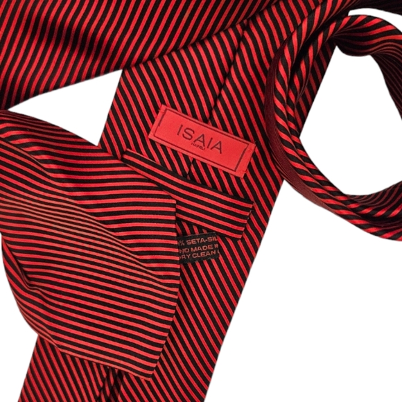 ISAIA NINEFOLD 9FOLD RARE Black/Red Striped LUXURY Tie HANDMADE ITALY - Picture 3 of 7